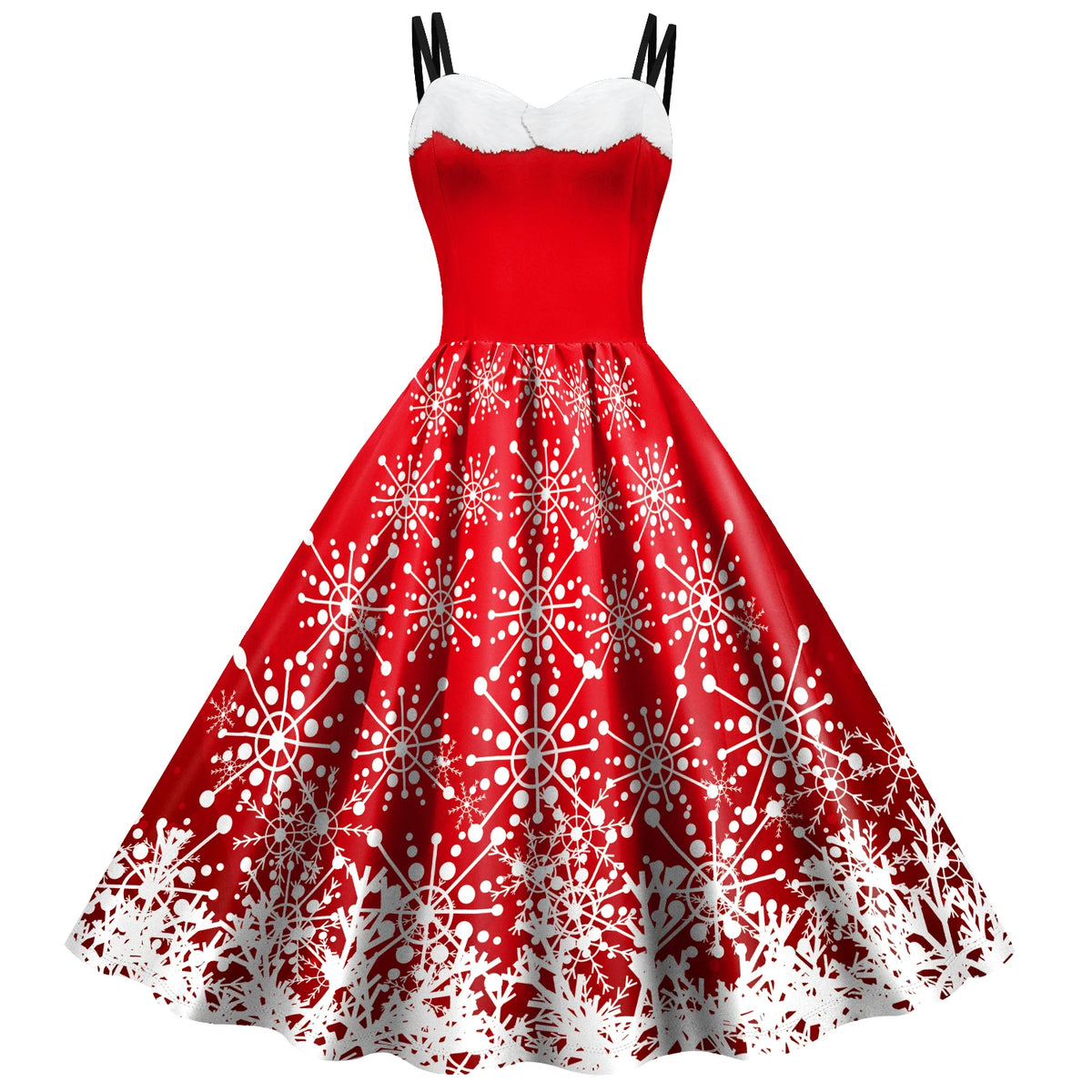 Women's Red Christmas Party Dress with 3D Snowflake Pattern, Vintage Chiffon Suspender Skirt Cosplay Costume, Festive Holiday Dress for Christmas Parties and New Year Celebrations