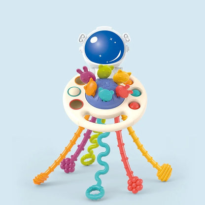 Juguete Sensorial de Silicona Montessori con Cuerda para Bebés – Mordedor Sonajero para Bebés de 6 a 12 Meses