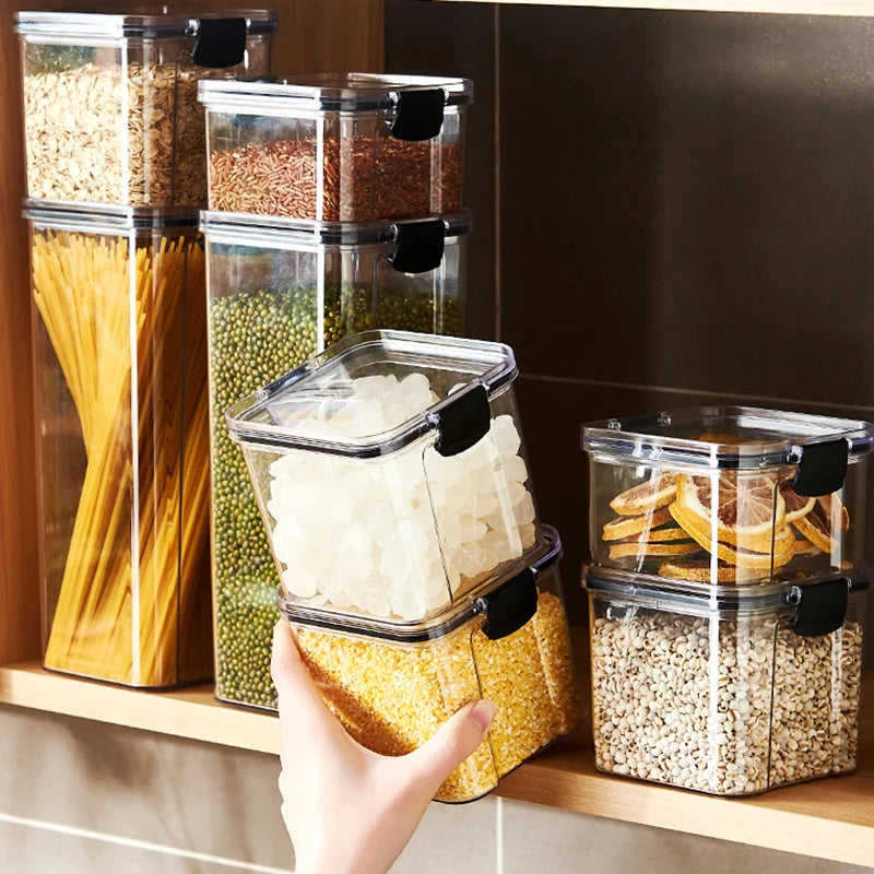 Juego de recipientes herméticos de cocina – Contenedores grandes de plástico para granos con tapas a prueba de humedad para almacenar alimentos y condimentos