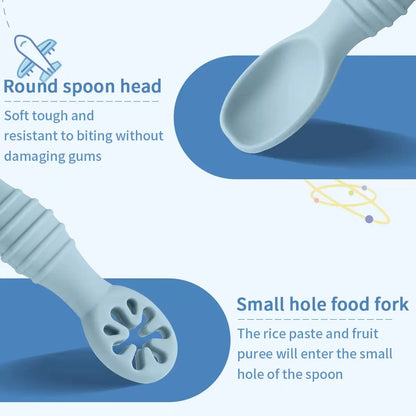 Lot de cuillères d'alimentation en silicone pour bébé – Cuillère douce à double embout pour purées, céréales de riz et sevrage autonome