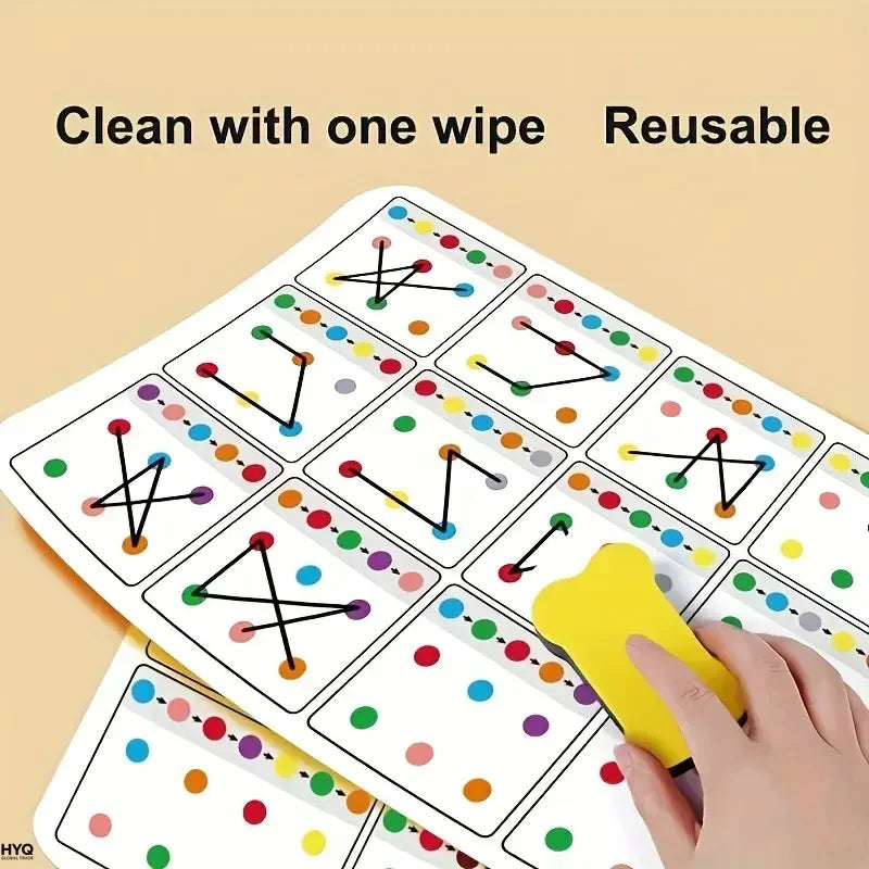 Tarjetas Reutilizables de Entrenamiento A4 para Niños – Tarjetas Didácticas de 12 Páginas con Bolígrafo Borrable, Ejercicios de Memoria Visual y Concentración, Herramienta Educativa de Práctica para Niños