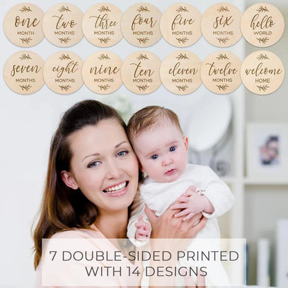 7PCS Newborn Milestone Wooden Cards – Baby Monthly Growth Announcement Props, Baby Shower Gift for Boys & Girls, Pregnancy Photography Accessories for First Year Memories & Photo Sessions