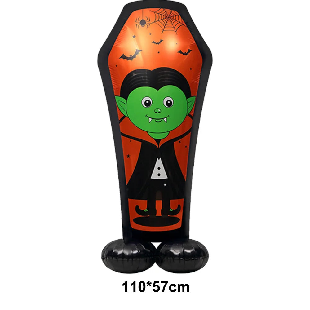 Large Halloween Standing Foil Balloons – Haunted House, Castle, Skull, Coffin & Witch Mylar Balloons for Halloween Party Decorations