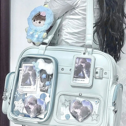 Bolso Harajuku Ita para Mujer – Bandolera de Piel Sintética de 20cm para Exhibición de Muñecos y Pines, Bolso Cruzado Preppy de Gran Capacidad, Bolso de Moda Kawaii para Uso Diario, Escuela y Viajes