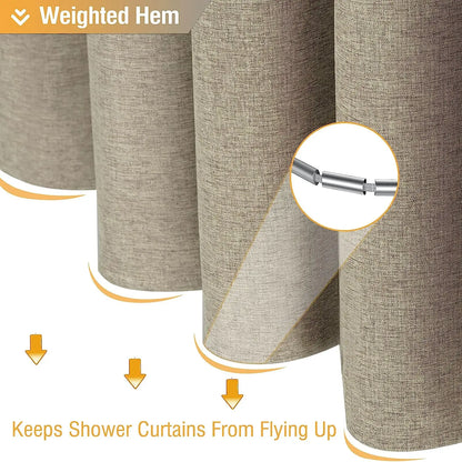 Cortina de ducha de lino de lujo – Cortina de baño de tela impermeable con ganchos de metal