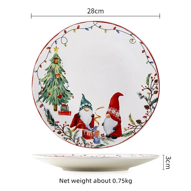 Christmas Ceramic Dinner Plate Set – Round Underglaze Flat Plates for Dim Sum, Sushi, Dining & Decorative Tableware