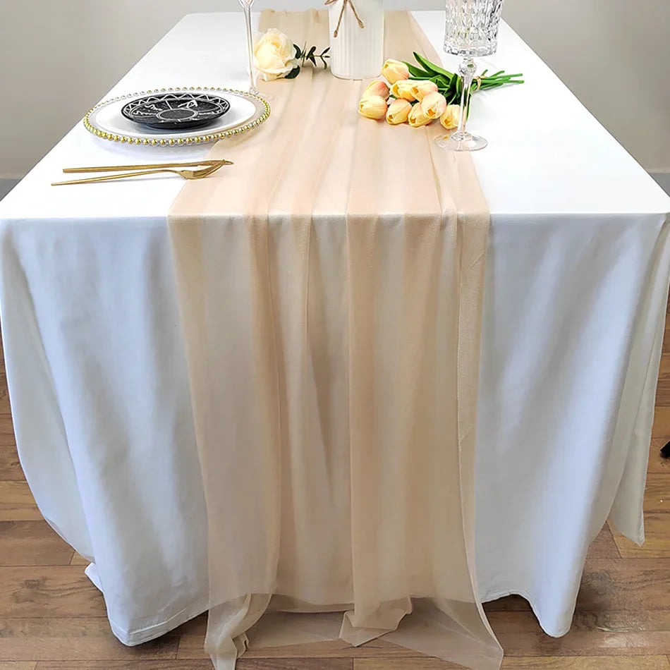 Camino de mesa de gasa - Decoración de arco de boda de tela de seda transparente | Decoración de mesa bohemia para cumpleaños y eventos