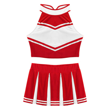 Women’s Cheerleader Cosplay Costume – Uniform Set (Crop Top + Mini Pleated Skirt, Carnival Outfit)