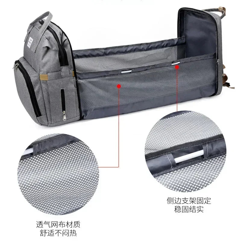 Sac à langer de grande capacité pour bébés avec matelas à langer – Sac à langer de maternité imperméable pour mamans avec rangement pour biberons et lit de bébé