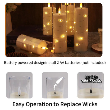 Flickering Flameless LED Pillar Candles – Remote-Controlled Candle Lights with Embedded Star String for Weddings, Christmas & Party Home Decor