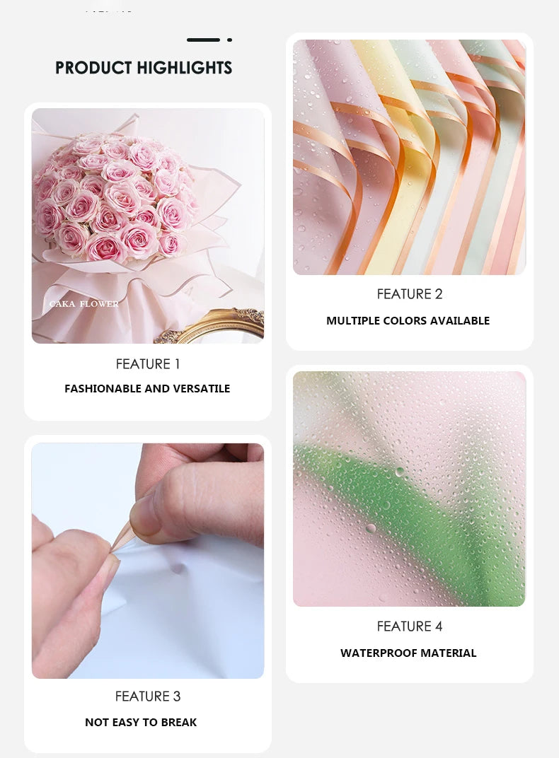 10 hojas de papel de envolver flores impermeable con bordes dorados para ramos, bodas, regalos y arreglos florales de bricolaje