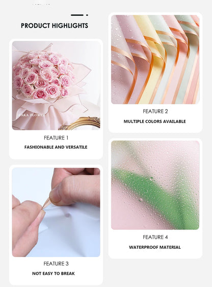 10 hojas de papel de envolver flores impermeable con bordes dorados para ramos, bodas, regalos y arreglos florales de bricolaje