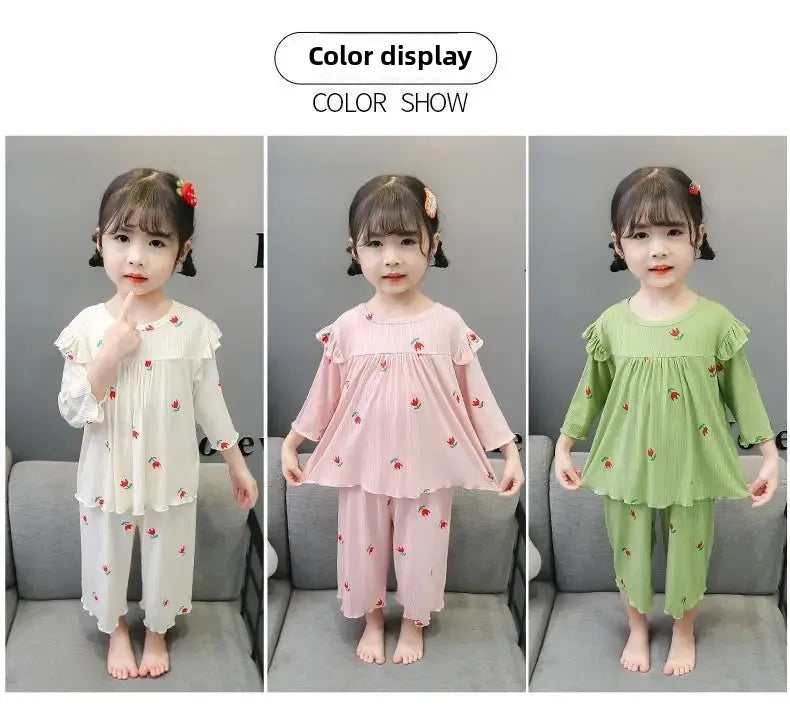 Conjunto de pijama para niños – Atuendo de dormir estampado de flores para bebés y niñas para las cuatro estaciones | Conjunto cómodo de ropa y de casa para niños
