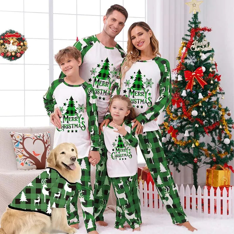 Christmas Family Matching Pajamas Set – 2-Piece Xmas Sleepwear for Mom, Dad & Kids, Baby Rompers, Casual Loose Family Holiday Outfits