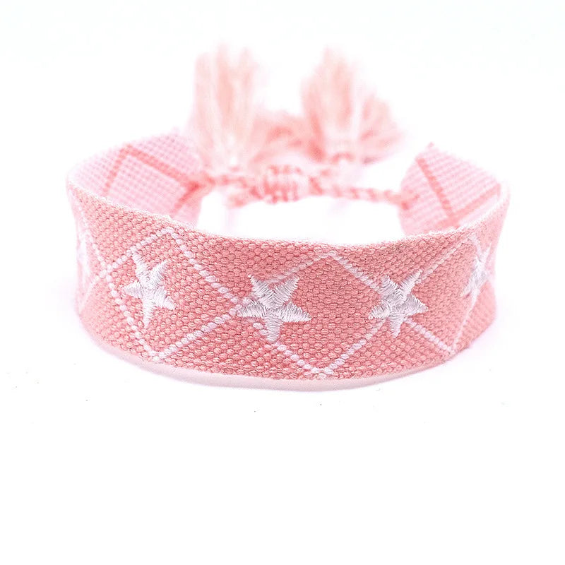Pulsera de estrella bordada bohemia – Correa de muñeca tejida a mano con borlas para mujer | Regalo de joyería de moda étnica