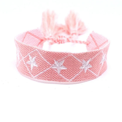 Pulsera de estrella bordada bohemia – Correa de muñeca tejida a mano con borlas para mujer | Regalo de joyería de moda étnica
