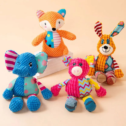 Cute Animal Plush Dog Toy – Bite-Resistant Squeaky Chew Toy with Sound for Interactive Play & Teeth Cleaning, Fox & Elephant Designs