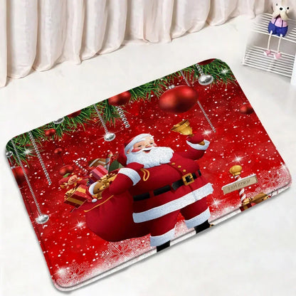 Funny Christmas Bath Mat Set – Cute Snowman, Santa Claus, Red Ball & Xmas Tree Bathroom Rugs with Toilet Lid Cover