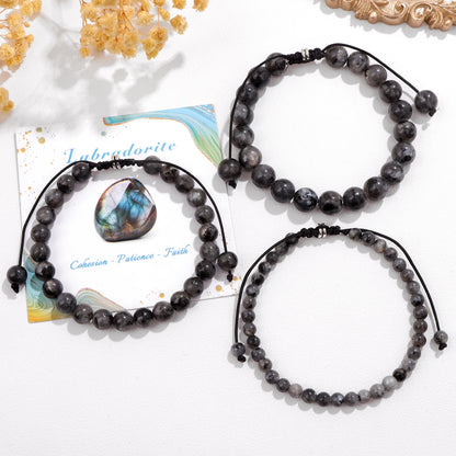Bracelet perles de tourmaline noire naturelle – Bracelet ajustable tressé en corde avec carte cadeau pour hommes et femmes