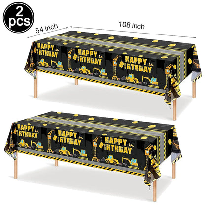 Construction Truck Birthday Party Tablecloth – Excavator & Engineering-Themed Table Runner for Boys' Construction Party Decorations