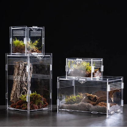 Clear Acrylic Reptile Terrarium Breeding Box – Transparent Nano Habitat Enclosure for Turtles, Arboreal Tarantulas, Bearded Dragons & Small Reptiles