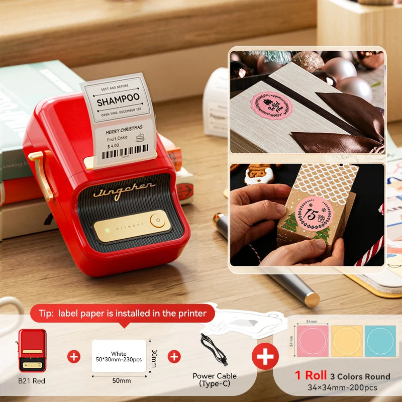 NiiMbot B21 Mini Thermal Label Printer – Wireless Bluetooth Barcode Label Maker with Portable Adhesive Printing for Office & Business