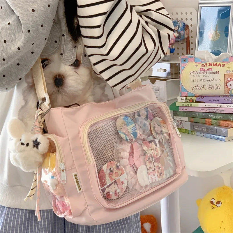 Bolso bandolera transparente de moda – Bolso de hombro Ita de gran capacidad para niñas, bolso mensajero de estilo escolar a la moda, bolso Kawaii versátil para uso diario y accesorios