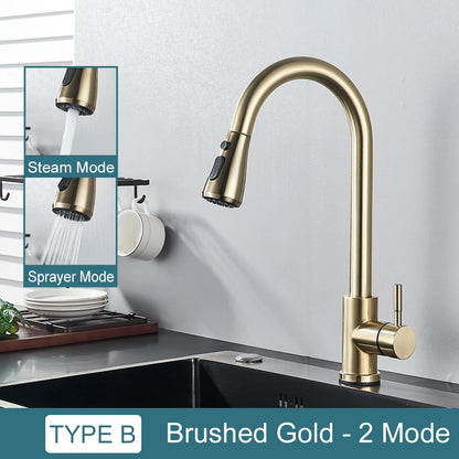 Black Kitchen Faucet – Single-Handle Pull-Out Mixer Tap with 2-Function Spray, Hot & Cold Water, Deck-Mounted Sink Faucet