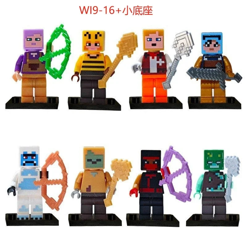 Lot de 8 mini-blocs de construction inspirés de Minecraft – Creeper, Ender Dragon, Steve, Squelette et Cheval, jouets de construction à faire soi-même, blocs de construction créatifs à collectionner pour enfants
