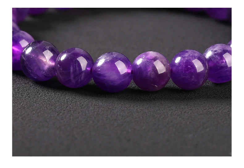 Bracelet en perles d'améthyste naturelle – Bracelet extensible en cristal véritable pour hommes et femmes, bijou de méditation yoga et accessoire de mode