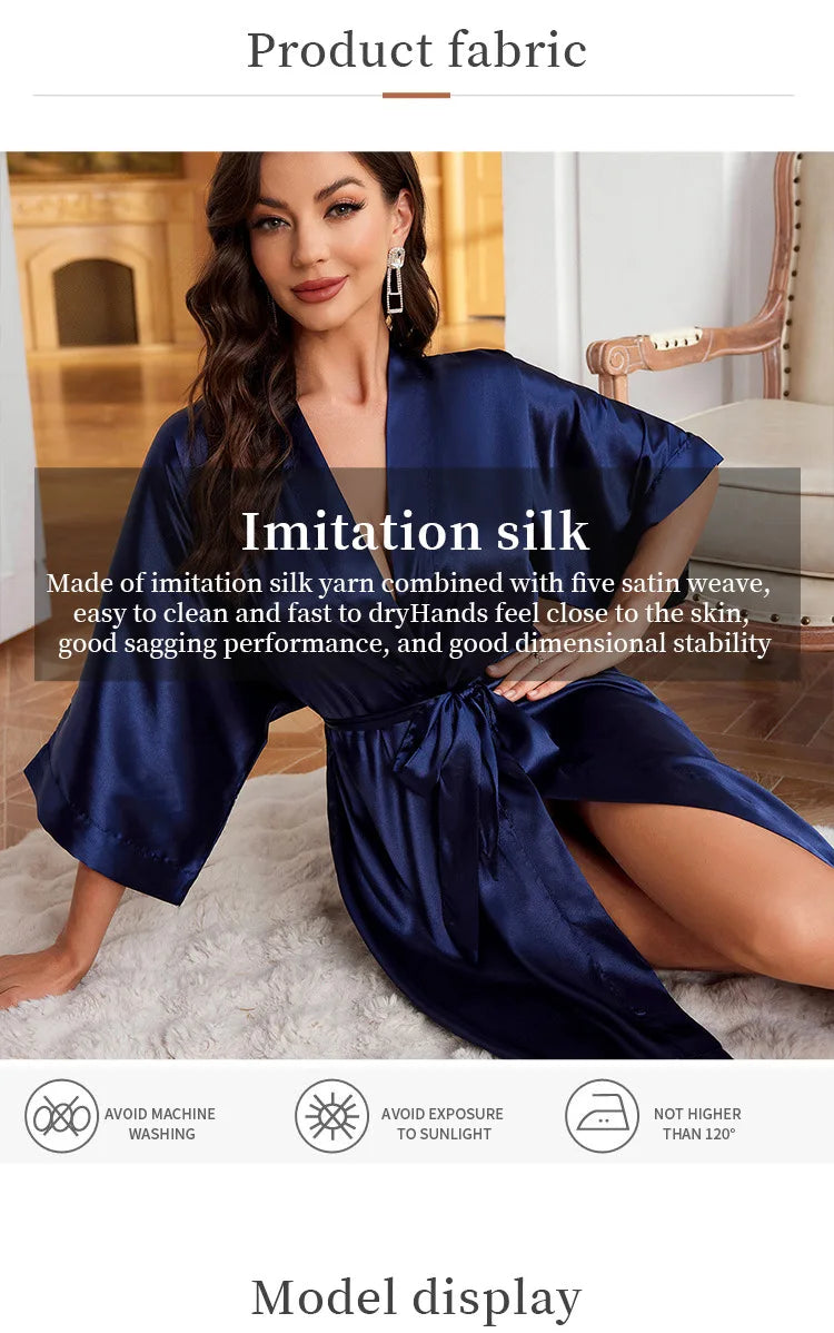 Women’s Summer Ice Silk Robe – Sexy Lace-Up Bathrobe Morning Gown Home Dress Loungewear