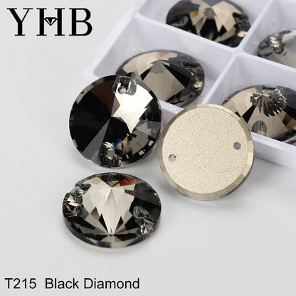 Strass à coudre YHB Crystal Rivoli – Pierres à coudre plates en verre pour vêtements, sacs et artisanat de bricolage