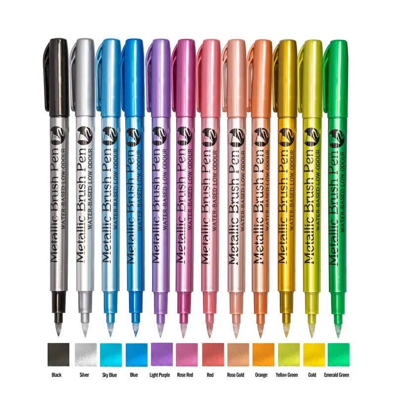 12 Colors Metallic Marker Pens – Shimmer Paint Markers for Black Paper, Glass, Rock Painting, DIY Crafts, Scrapbooking & Student Art Supplies