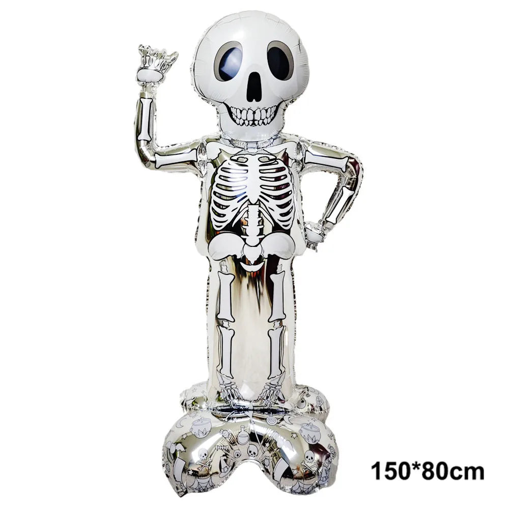 Large Halloween Standing Foil Balloons – Haunted House, Castle, Skull, Coffin & Witch Mylar Balloons for Halloween Party Decorations
