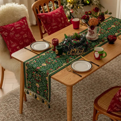 Christmas Snowflake Jacquard Table Runner – Winter Dining Table Cloth for Xmas, New Year, Rustic Home Decor & Holiday Gift