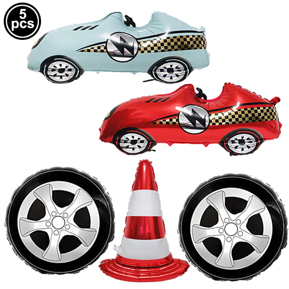 Racing Car Birthday Party Decorations – Race Car, Tire Wheel, Traffic Cone & Checkered Balloons for Kids' Racing-Themed Parties