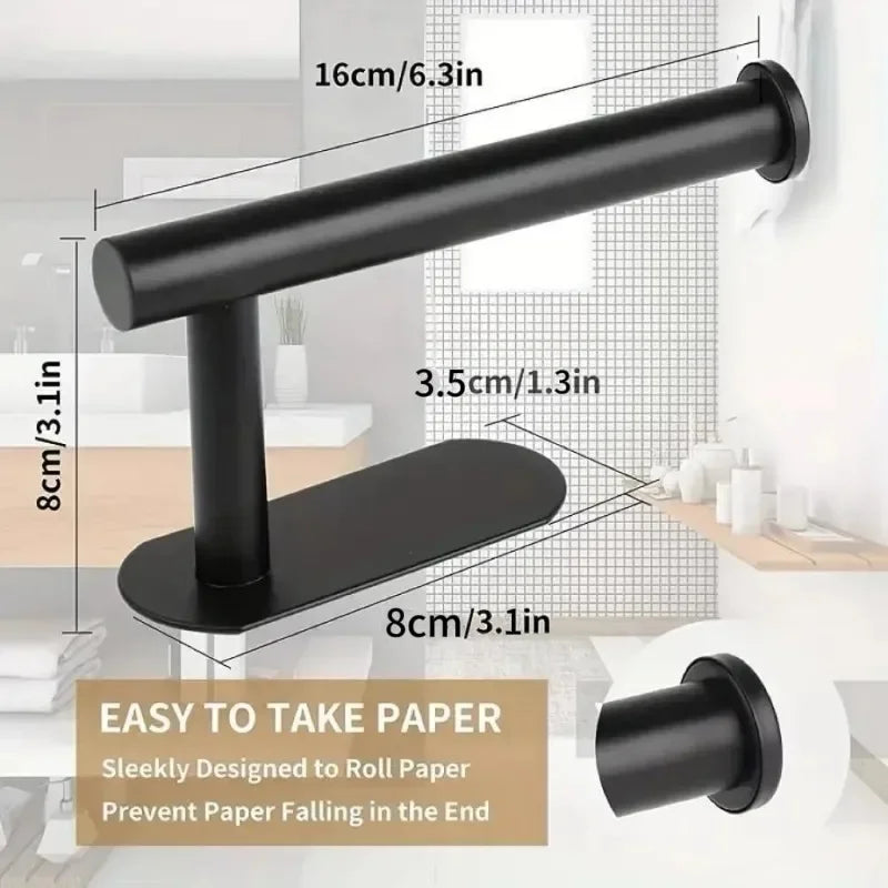Adhesive Toilet Paper Holder Wall-Mounted Kitchen Roll & Paper Towel Rack No-Drill Tissue Holder