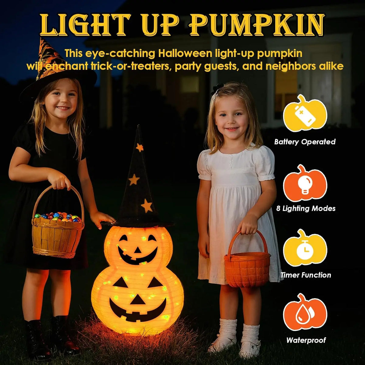 Halloween Pumpkin Decorations – Collapsible Jack-o’-Lantern Pumpkin Lights for Indoor & Outdoor Home, Party & Yard Decor
