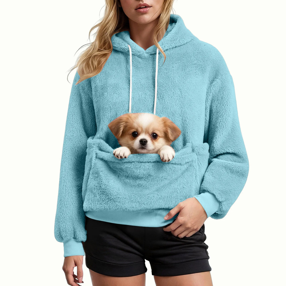 Women's Fall & Winter Fleece Hoodie – Casual Solid-Color Pullover Sweatshirt with Pet Pocket, Drawstring Hood & Cozy Loose Fit