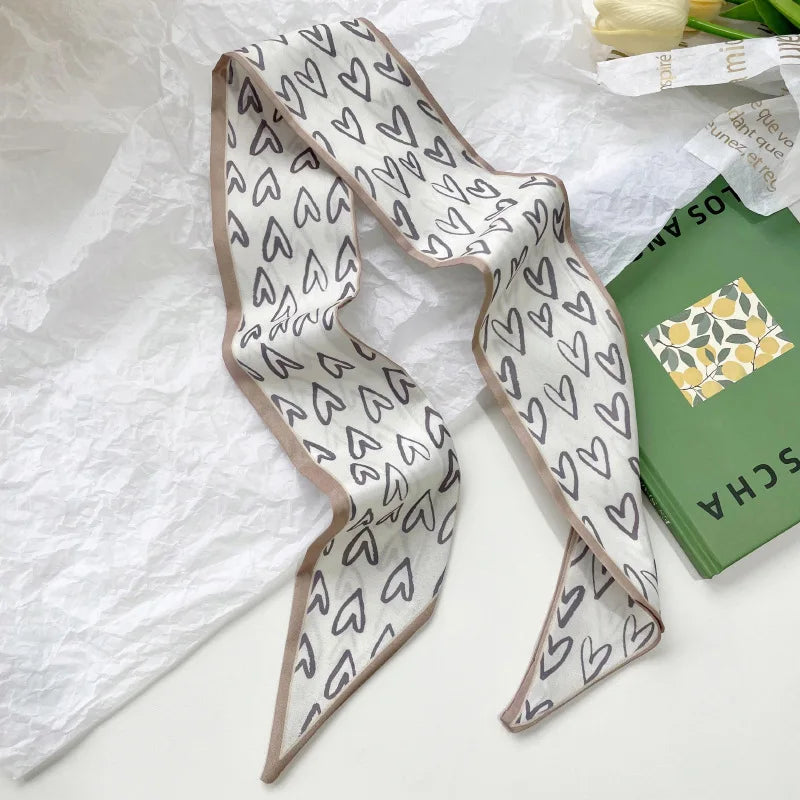 Khaki Nude Silk Scarf Hair Band – Vintage Satin Ribbon Bow Hair Accessory for Women | Elegant Fashion Hair Tie