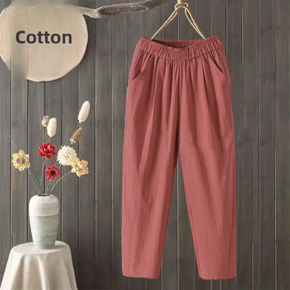 Pantalones Harlan de Verano para Mujer de Lino y Algodón, de Cintura Alta, Sueltos, Delgados, Estampados, Informales, tipo Farol, de Nueve Puntos con Bolsillos