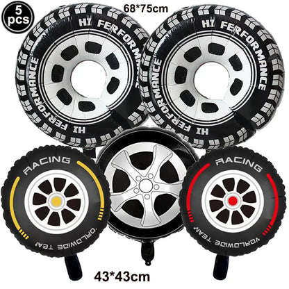 Racing Car Birthday Party Decorations – Race Car, Tire Wheel, Traffic Cone & Checkered Balloons for Kids' Racing-Themed Parties