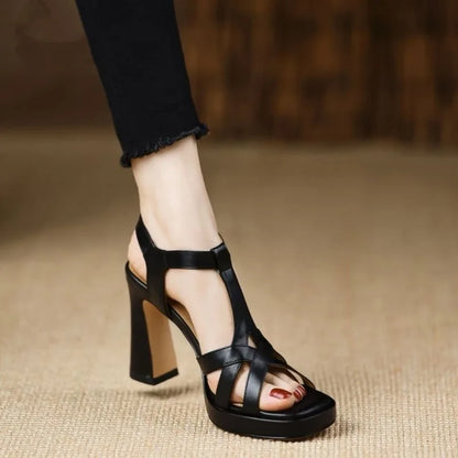 Sandales compensées à talons hauts en peau de mouton pour femme – Talons ultra hauts de luxe, chaussures habillées élégantes pour les fêtes et les soirées