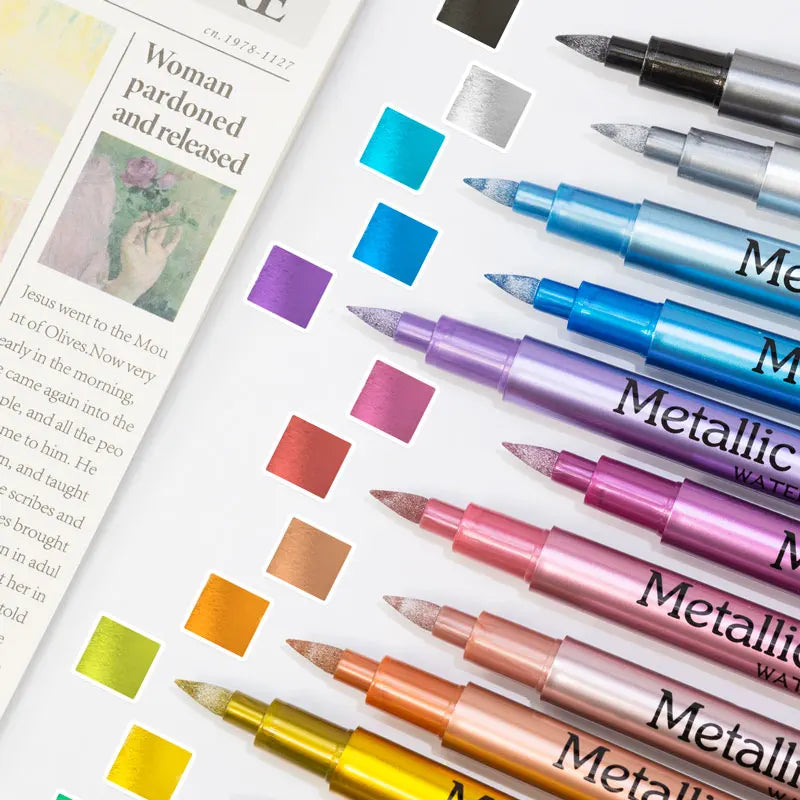 12 Colors Metallic Marker Pens – Shimmer Paint Markers for Black Paper, Glass, Rock Painting, DIY Crafts, Scrapbooking & Student Art Supplies