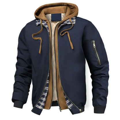 Men’s Color-Block Hooded Jacket – Loose-Fit Faux Two-Piece Coat, Trendy Casual Outerwear for Spring, Autumn & Winter
