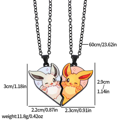 Collar de pareja de corazón roto de Pokémon Eevee – Regalo de joyería romántico de anime para mejores amigos (2 piezas)