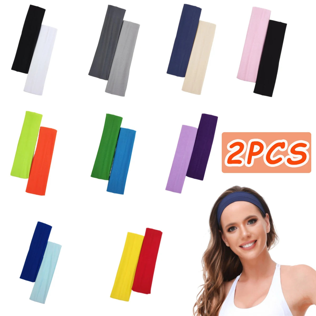 2 Diademas deportivas para yoga – Bandas elásticas absorbentes del sudor para el pelo de hombres y mujeres | Accesorios para el pelo para entrenamientos de fitness y gimnasio
