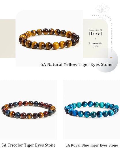 Pulsera de Cuentas de Piedra Natural – Pulsera de Gemas de Amatista, Ojo de Tigre, Cuarzo Cristal y Ágata para Mujeres y Hombres, Regalo de Joyería de Energía Reiki