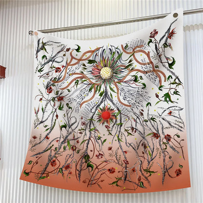 Foulard carré en soie 90 cm pour femme, motif floral, sergé de luxe, bandana, châle, hijab, cache-col, écharpe de tête