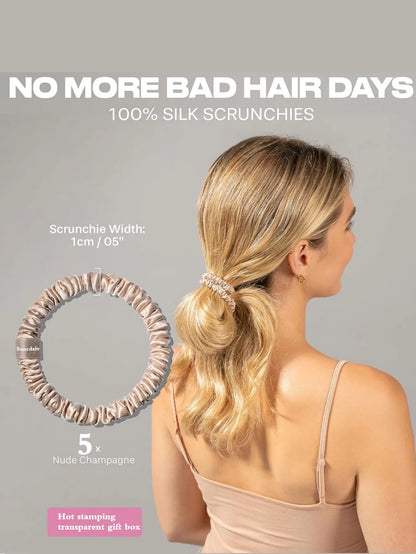 6 Lazos de Seda Pura Morera – Elásticos de Seda Hechos a Mano para Mujer y Niña | Lujosos Accesorios para el Cabello en Caja de Regalo